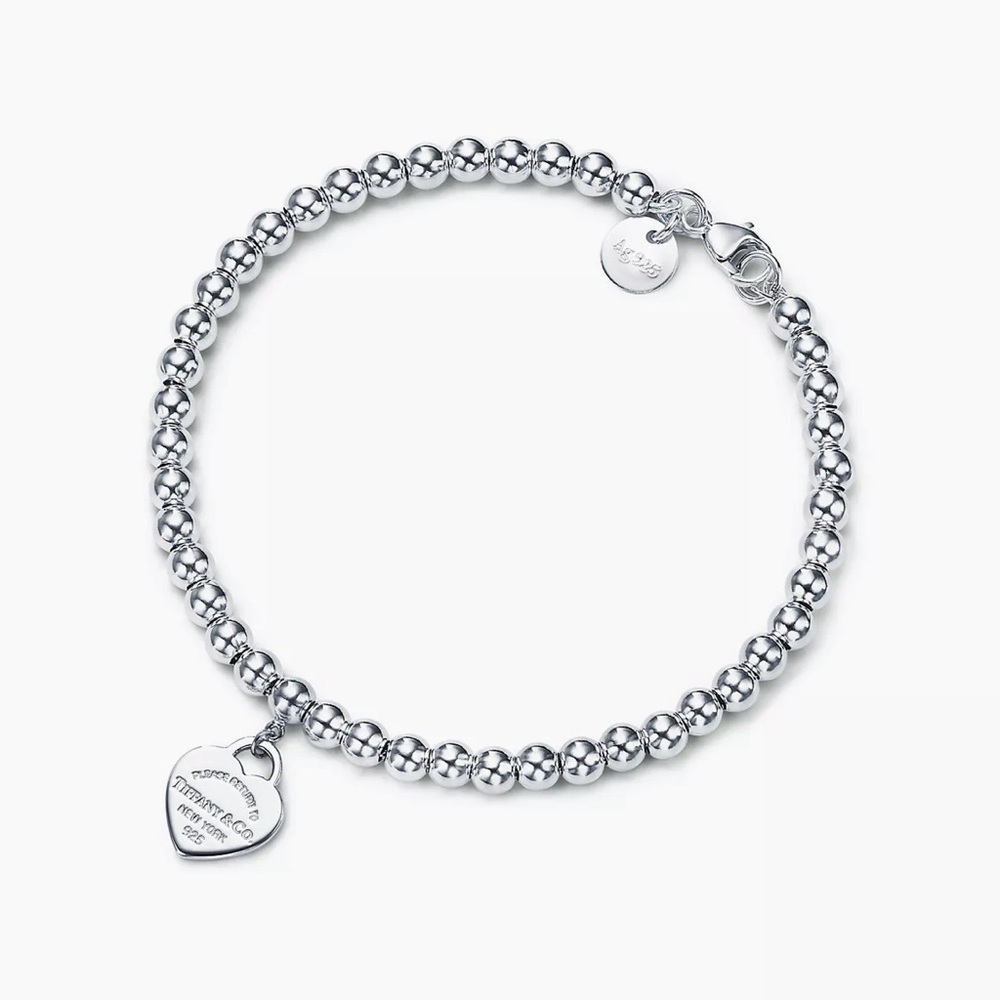 Tiffany & Co - Silver Beaded Bracelet with Heart Charm